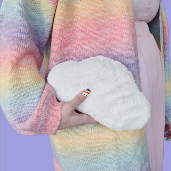 HELLO 3AM FOREVER Faux Fur Cloud Shaped Clutch Shoulder Purse Handbag White Gold - Picture 2 of 16